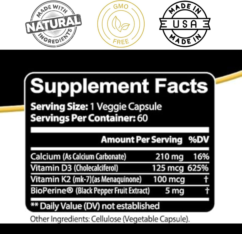 Kaya Naturals Vitamina D3 5000IU con K2 MK-7 - 60 Cápsulas Veganas