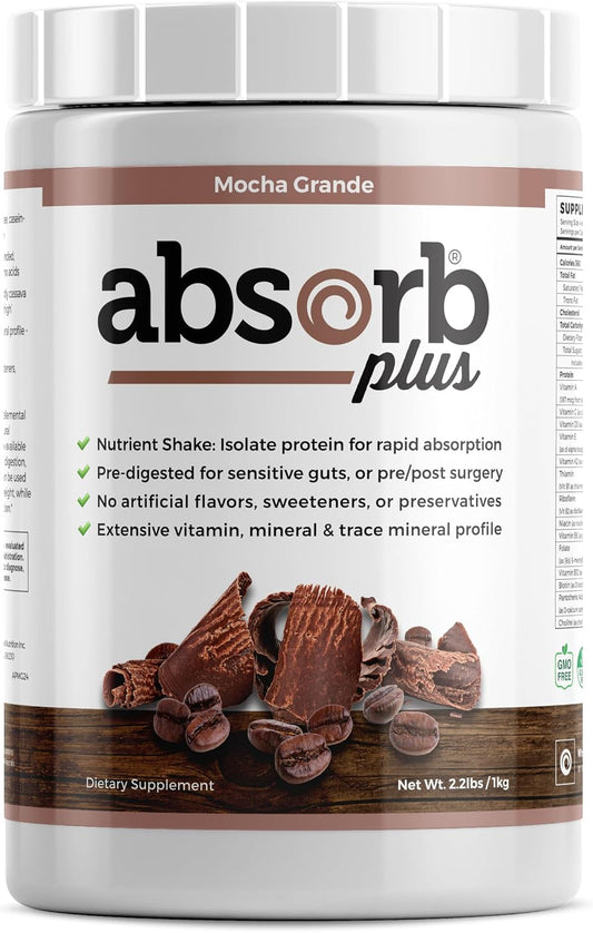 Absorb Plus Isolate Protein - Suplemento Proteico para la Salud Digestiva, Sabor Mocha Grande (1 kg)