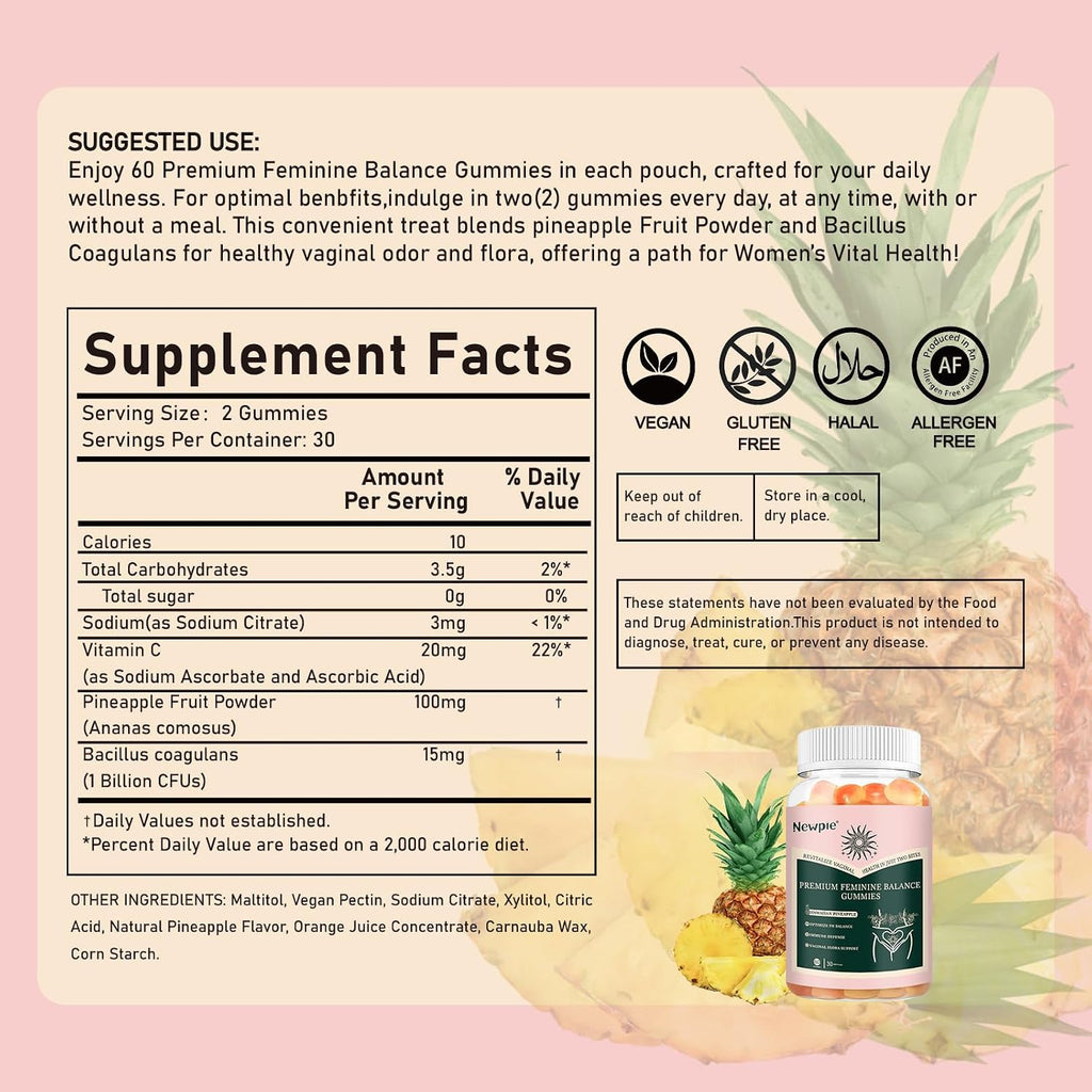 SUWENY Gominolas de Piña para Mujer - Fórmula Premium de Equilibrio Femenino, 60 Gomitas