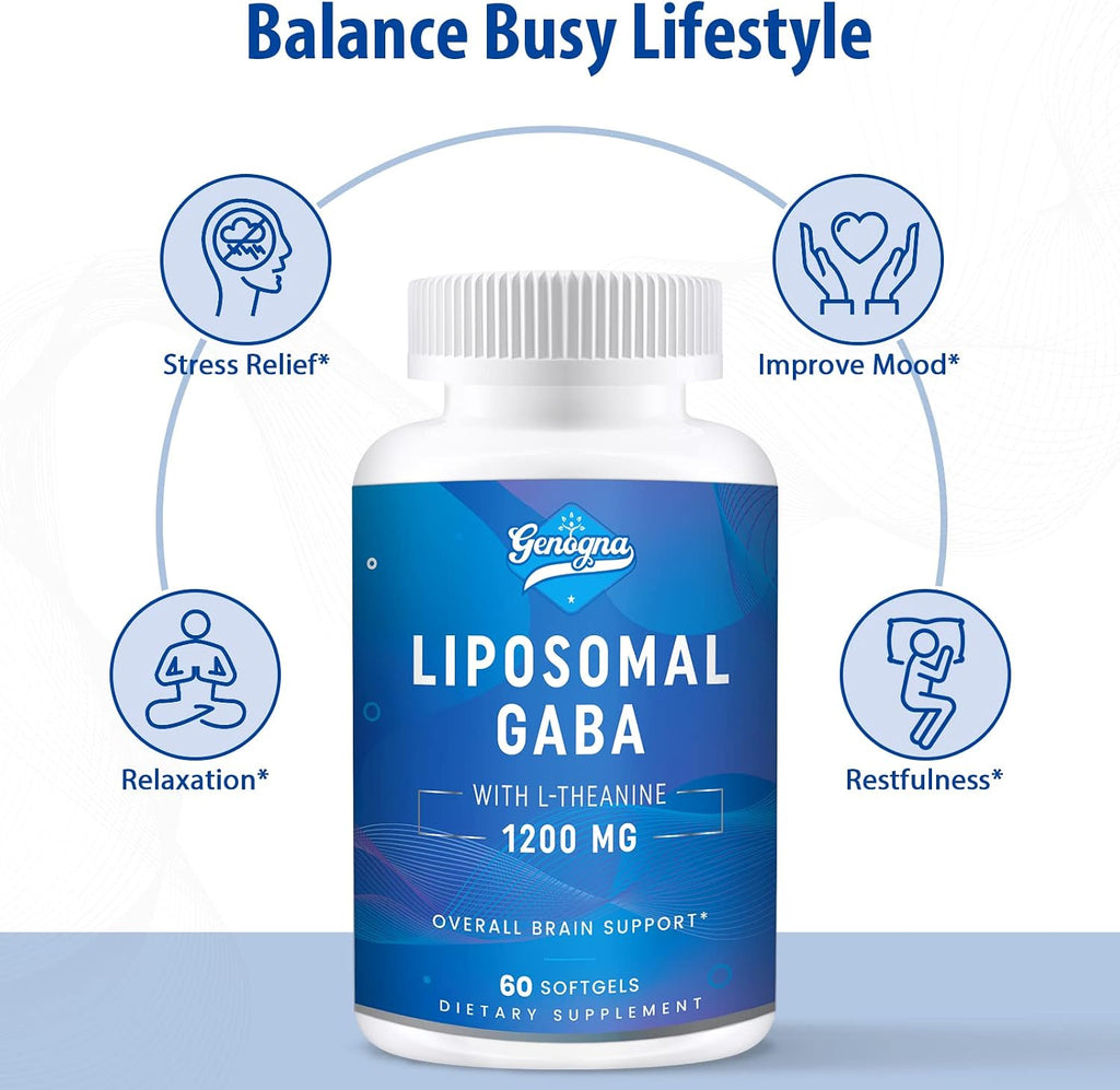 Genogna Liposomal GABA con L-Theanine 1200mg Complemento Alimenticio para Adultos (60 Cápsulas)