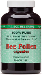 YS BEE FARMS Polen de Abeja 550 mg, 200 Cápsulas - Puro y Silvestre