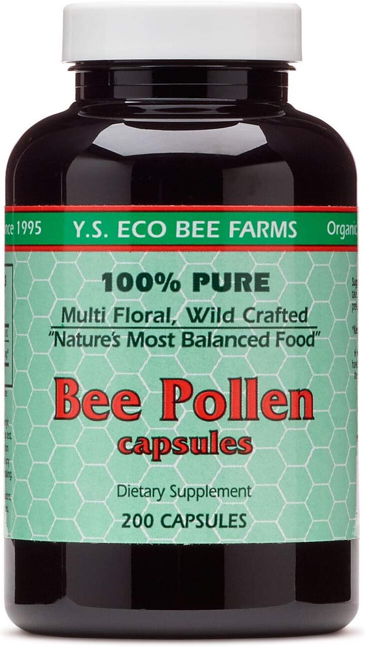 YS BEE FARMS Polen de Abeja 550 mg, 200 Cápsulas - Puro y Silvestre