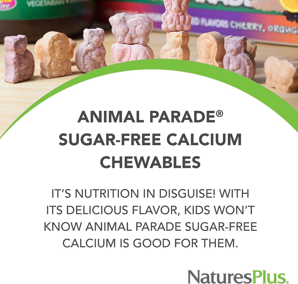 NaturesPlus Animal Parade Calcio para niños sin azúcar - 90 comprimidos masticables con forma de animal, sabor vainilla (Paquete de 2)