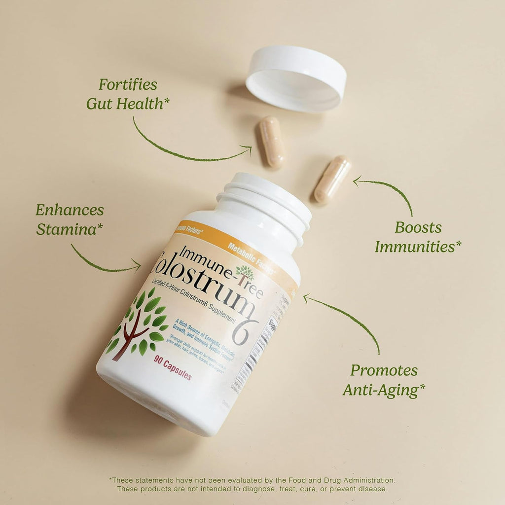 Immune-Tree Calostro Bovino Puro (Alimentado con Pasto) | Alto contenido de IgG para el apoyo inmunitario y la salud intestinal | 90 Cápsulas | 30 Porciones