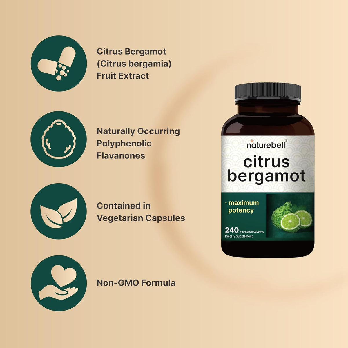 NatureBell Citrus Bergamot, 240 Cápsulas Vegetales – Extracto Real de Fruta con Flavanonas Polifenólicas – No Transgénico, – Image 3