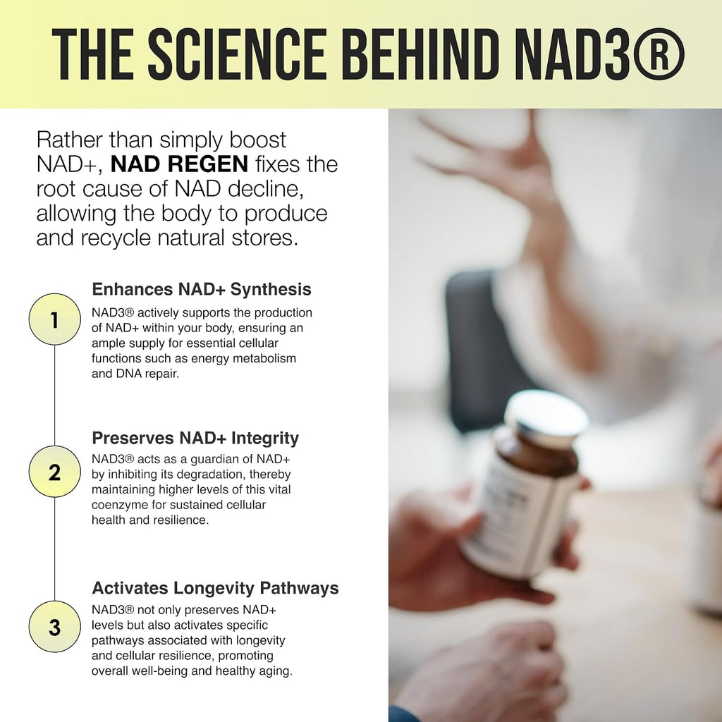 BIOSTACK NAD Regen | Suplemento NAD3 con Yüth Spermidine, Resveratrol y Niacinamida | Alternativa a NMN para Energía, Antienvejecimiento y Longevidad | 30 Días