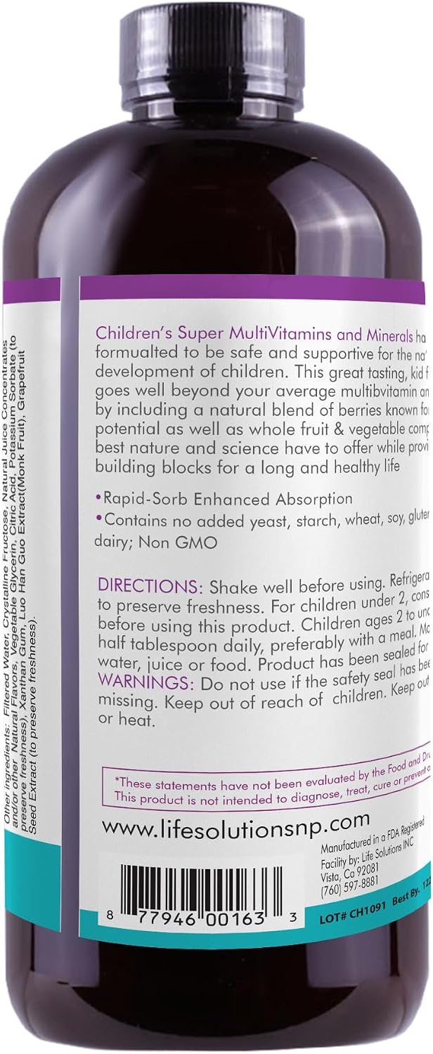 Multivitamínico y Minerales Líquido para Niños - Life Solutions (946 ml)