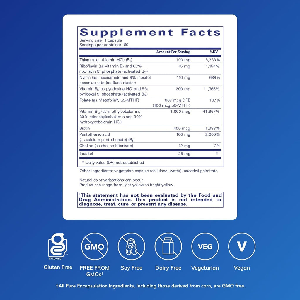 Pure Encapsulations Complejo B6 - Apoyo para el Sistema Nervioso y la Salud Cerebral - 60 Cápsulas