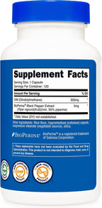 Nutricost DIM (Diindolylmethane) 300mg + BioPerine, 120 Cápsulas Vegetarianas
