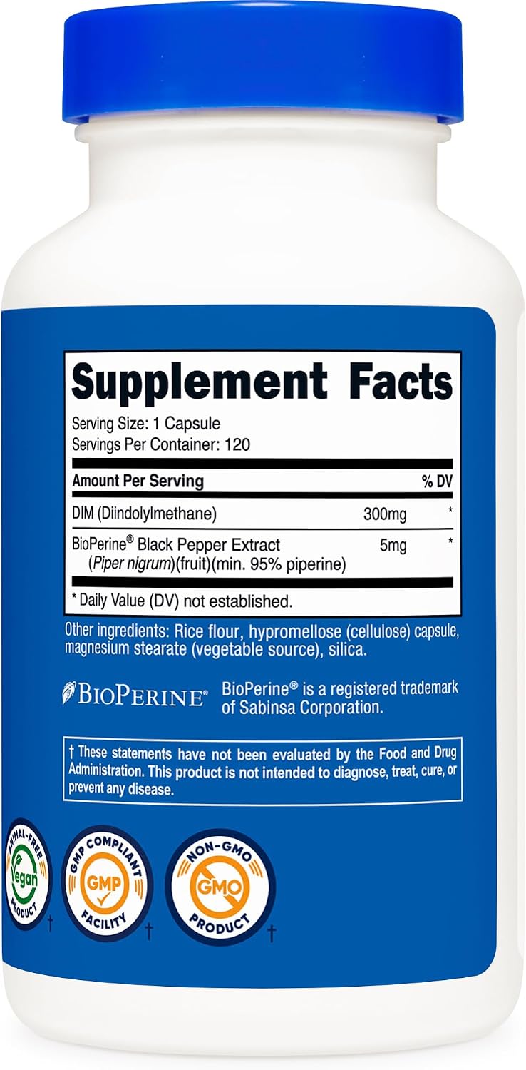 Nutricost DIM (Diindolylmethane) 300mg + BioPerine, 120 Cápsulas Vegetarianas