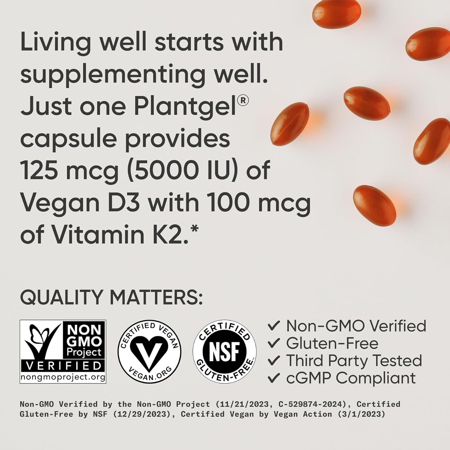 Sports Research Vitamina D3 + K2 con Aceite de Coco - Vitamina D3 5000 UI y K2 MK-7 100 mcg - Vegano, Certificado No GMO - 60 Cápsulas Blandas