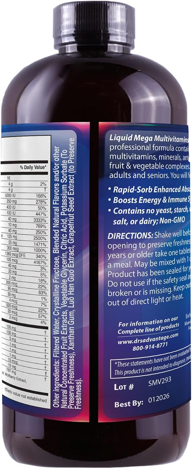 Liquid Mega MultiVitamins & Minerals - Multivitamínico y Mineral Líquido - 16 oz (473 ml) - Drs Advantage