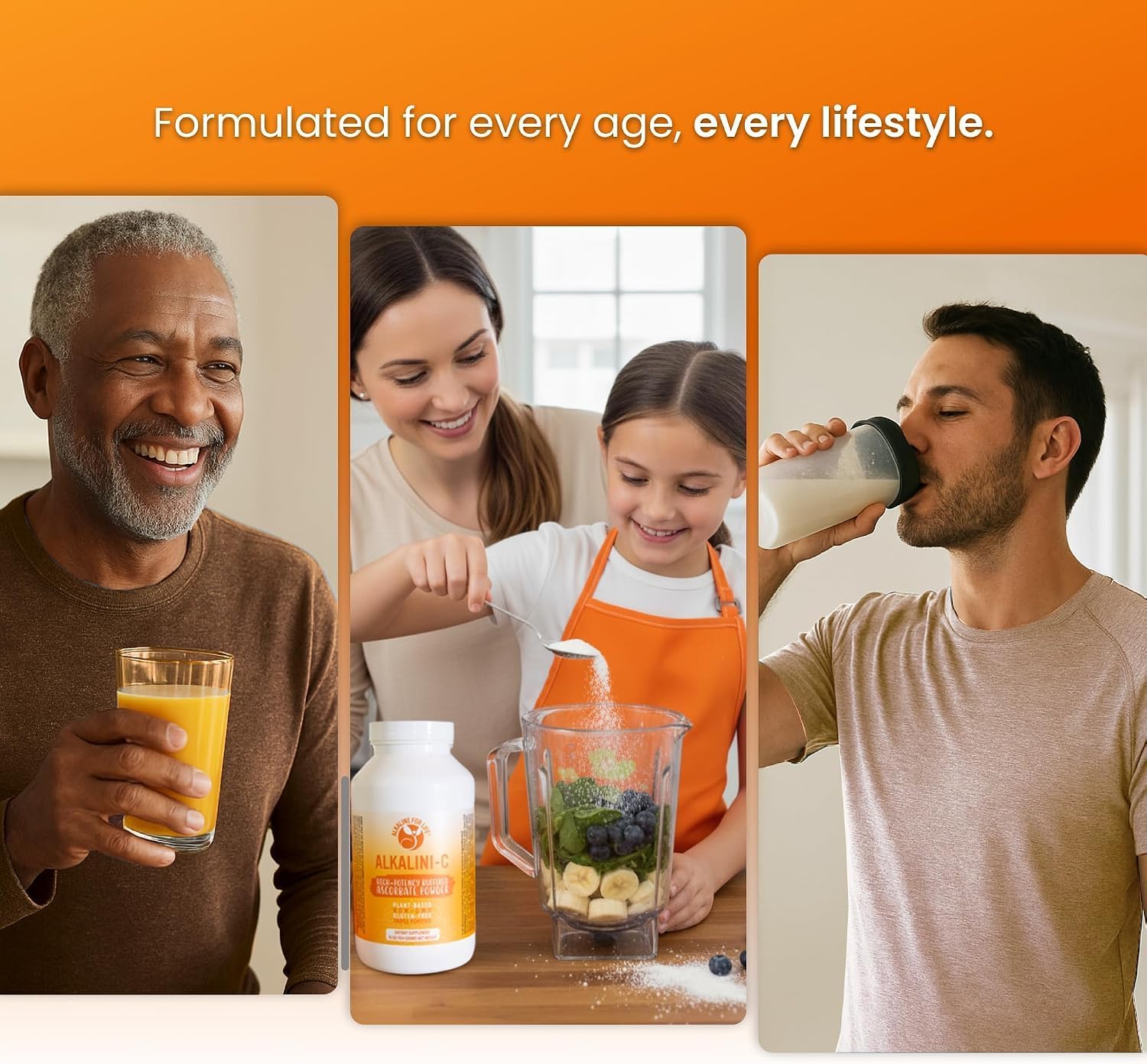Alkalini-C Vitamina C Tamponada en Polvo - Sin Maíz, Vegano, 1,584 mg por Dosis