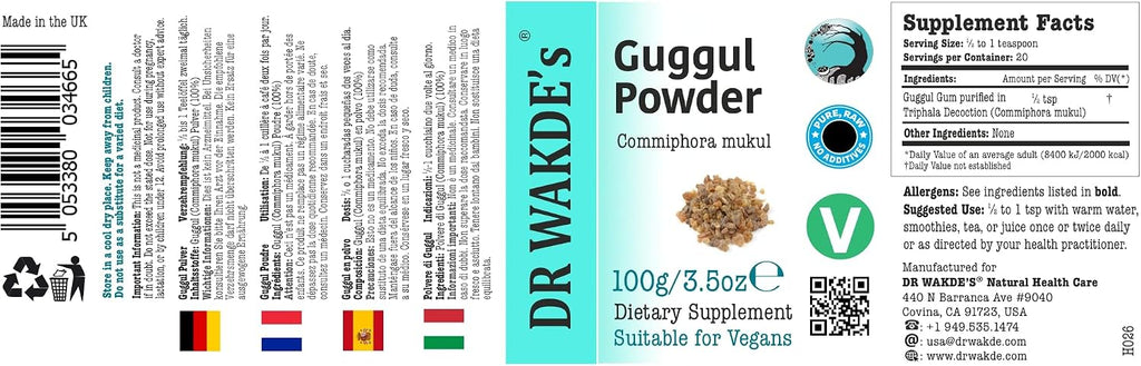 DR WAKDE'S Guggul Powder (Mukul Myrrh) - 100g | Pure Raw Dried Powder, Vegan