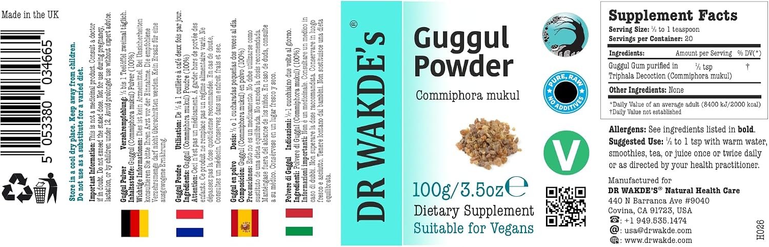 DR WAKDE'S Guggul Powder (Mukul Myrrh) - 100g | Pure Raw Dried Powder, Vegan
