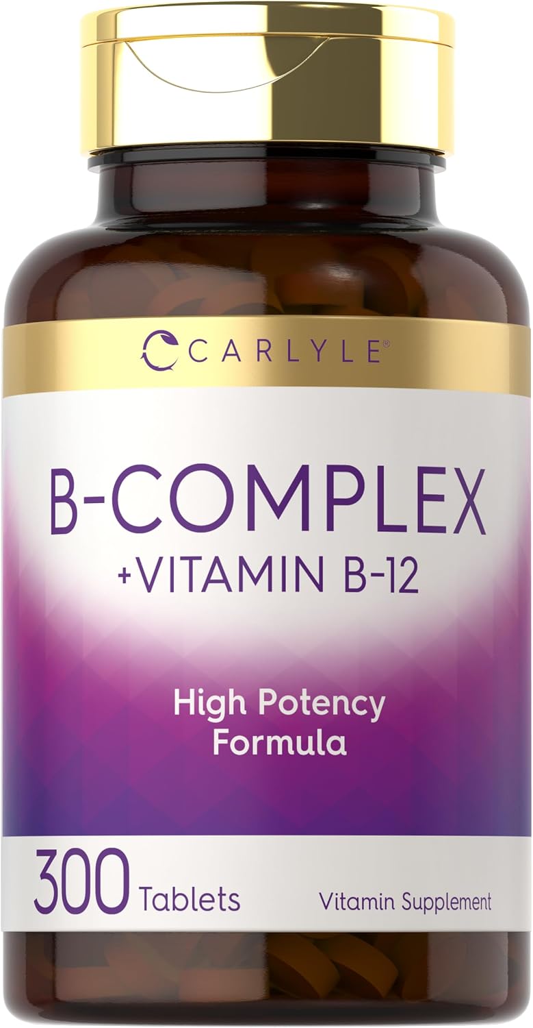 Complejo B con B12 de Carlyle | 300 Comprimidos | Fórmula de Alta Potencia | Suplemento Vegetariano y No-GMO