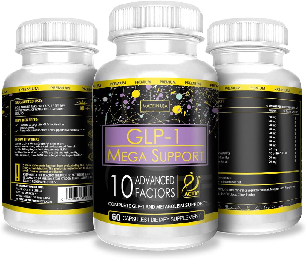 ACTIF GLP-1 Mega Support with 10 Advanced Weight Factors and Probiotics, 60 Capsules