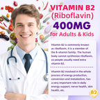 VCCHUYH Gominolas de Vitamina B2 con Magnesio, 400 mg de Riboflavina, 120 unidades