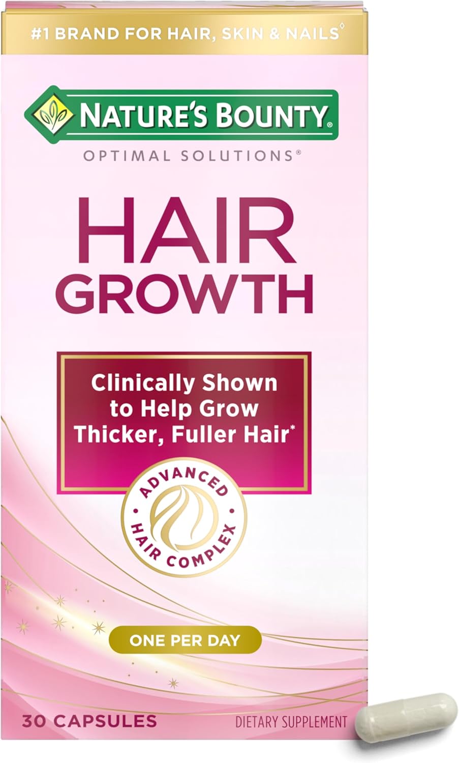 Nature's Bounty Optimal Solutions Crecimiento Capilar con Biotina, Silicio y Arginina, 30 Cápsulas