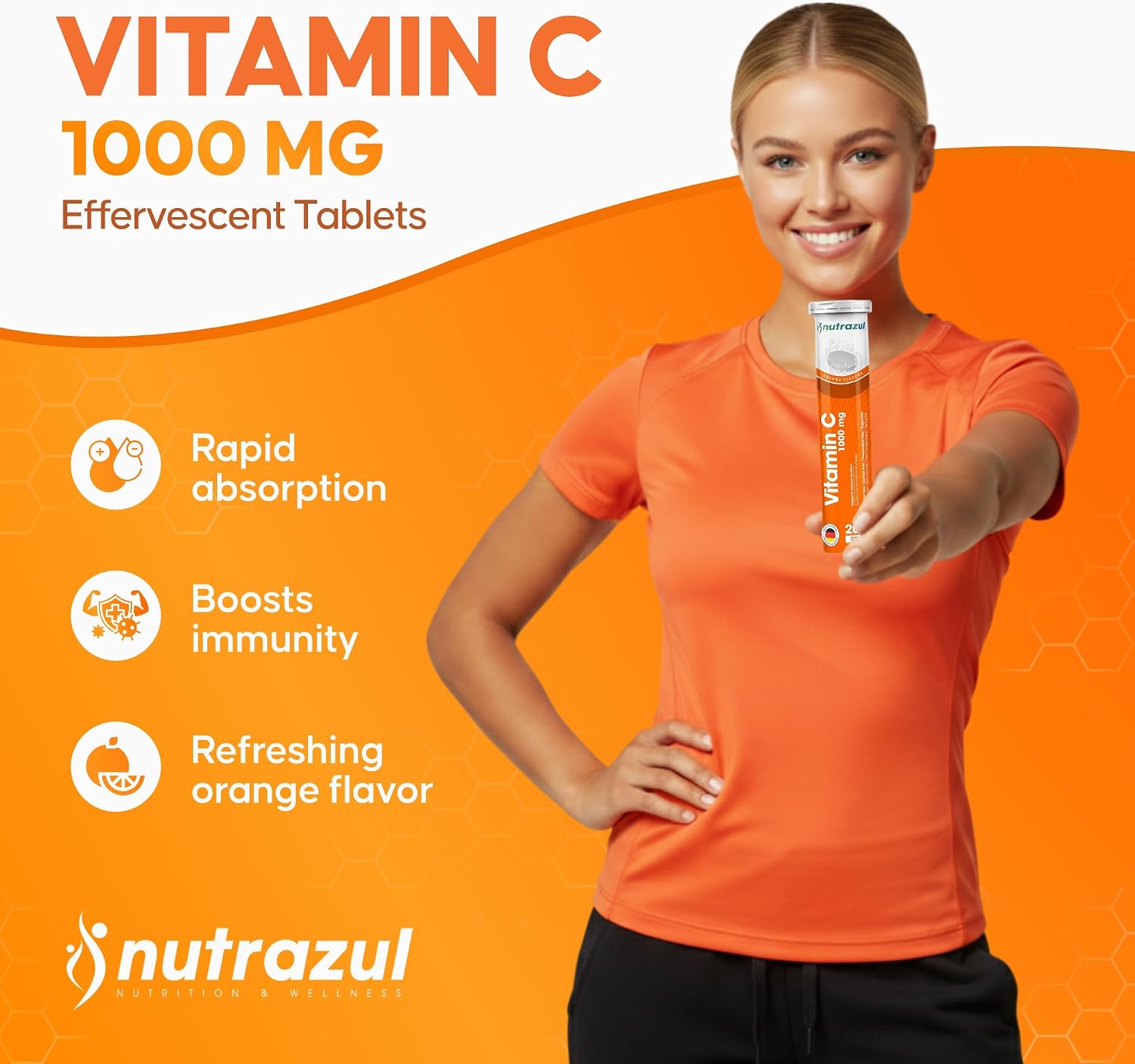 nutrazul Vitamina C 1000mg Comprimidos Efervescentes, Sabor Naranja, 100 Unidades (5x20)