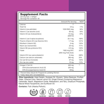 Zaytun Vitamins Vitaminas Prenatales Halal + – Hierro: contribuye a la formación normal de glóbulos rojos y – Image 2