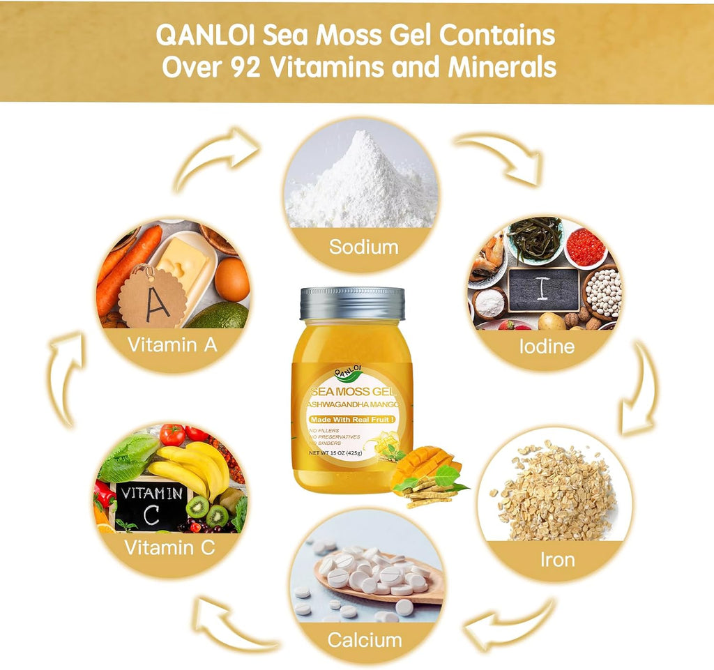 Gel de Musgo Marino con Ashwagandha y Sabor Mango - QANLOI 425g
