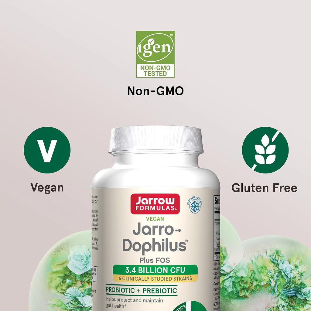 Jarrow Formulas Jarro-Dophilus + FOS - 3.4 Billion CFU Per Dose - Probiotic and Prebiotic Supplement - 300 Vegetarian Capsules