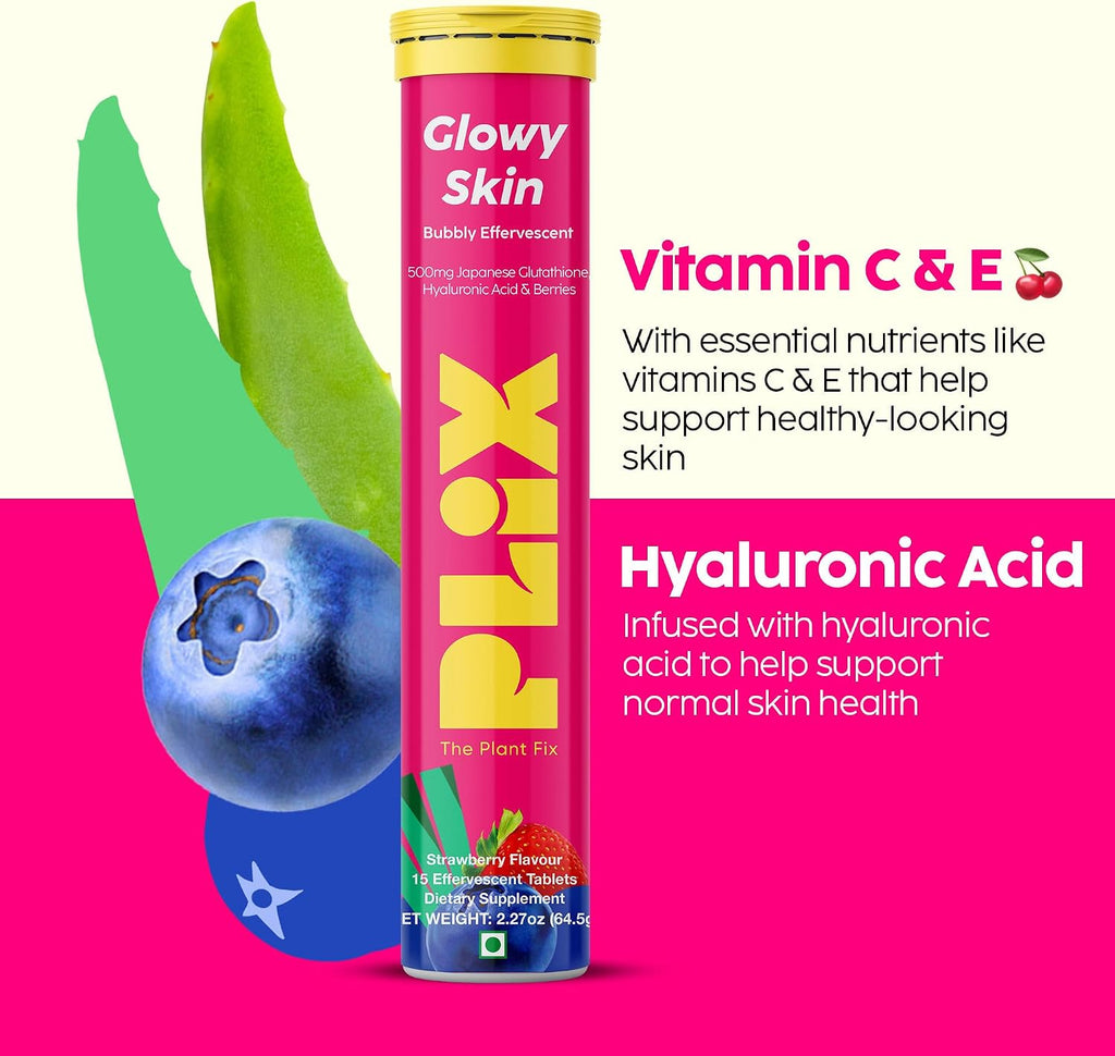 PLIX - THE PLANT FIX Comprimidos Efervescentes Glutathione con Vitamina C, Sabor Fresa (15 uds)