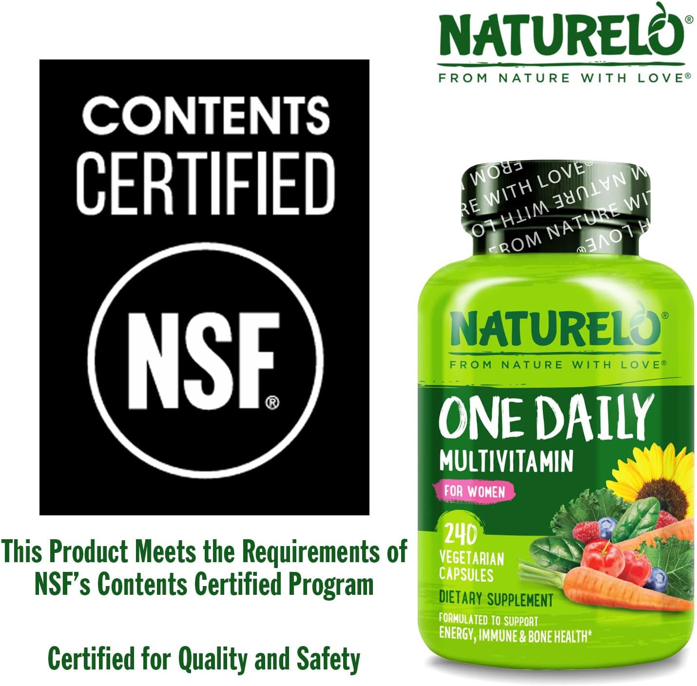 NATURELO Multivitamínico Diario para Mujeres - 240 Cápsulas - con Vitamina B12, Complejo B Activo, Extractos Vegetales, Sin OMG, Vegano - 8 Meses de Suministro