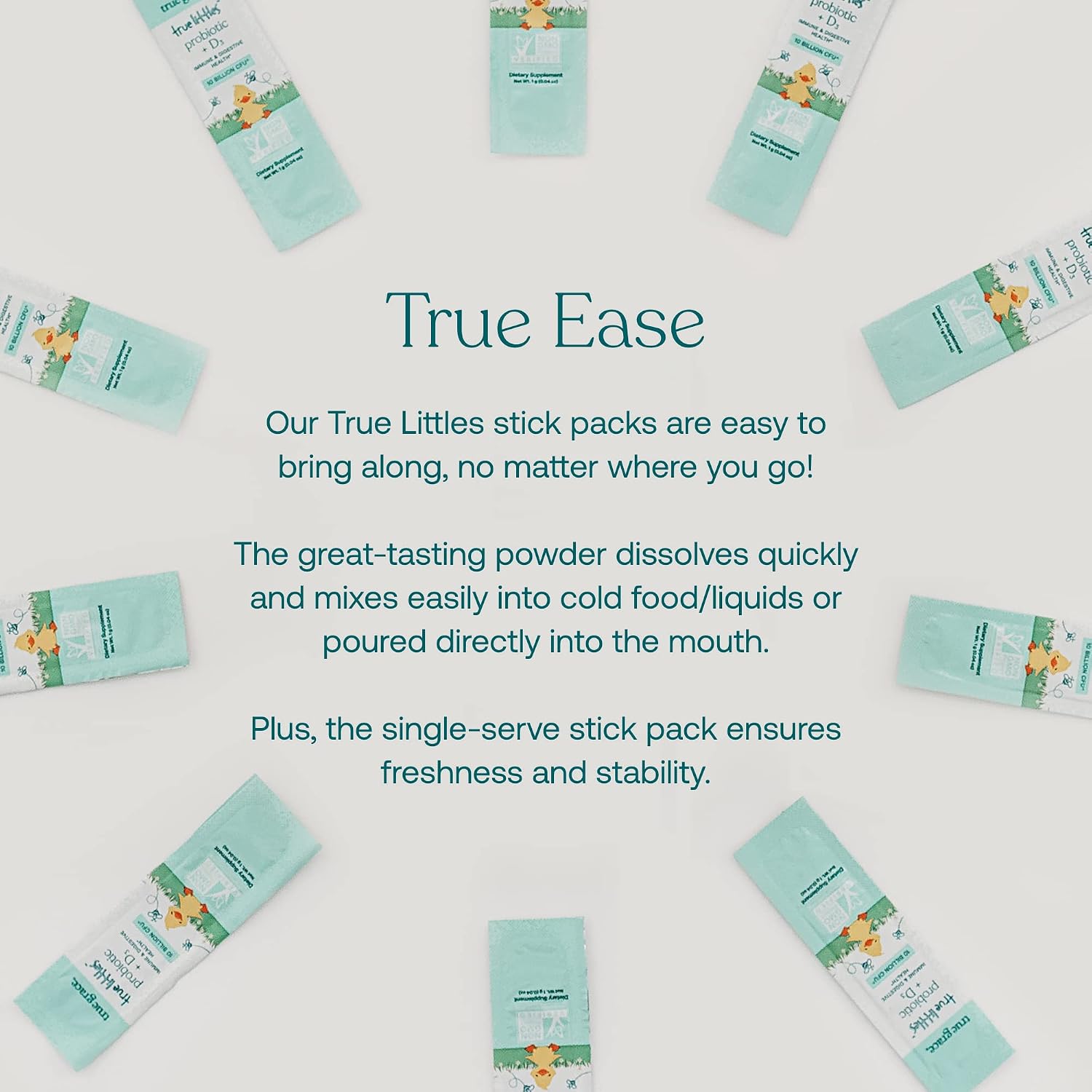 True Grace True Littles - Probiótico + Vitamina D3 para Niños - 30 Stick Packs