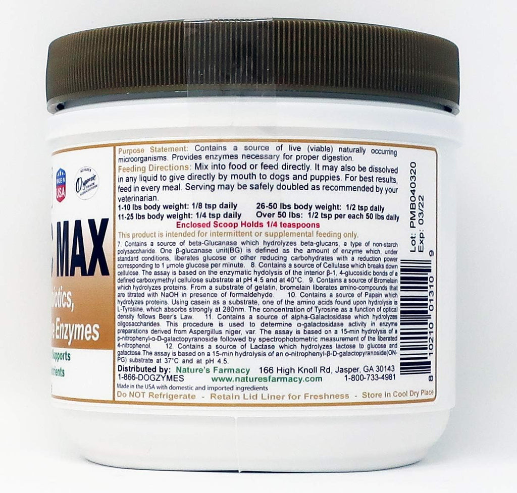 Dogzymes Probiotic Max - 10 Billion CFU, Probiotics, Prebiotics & Digestive Enzymes - (227 g)