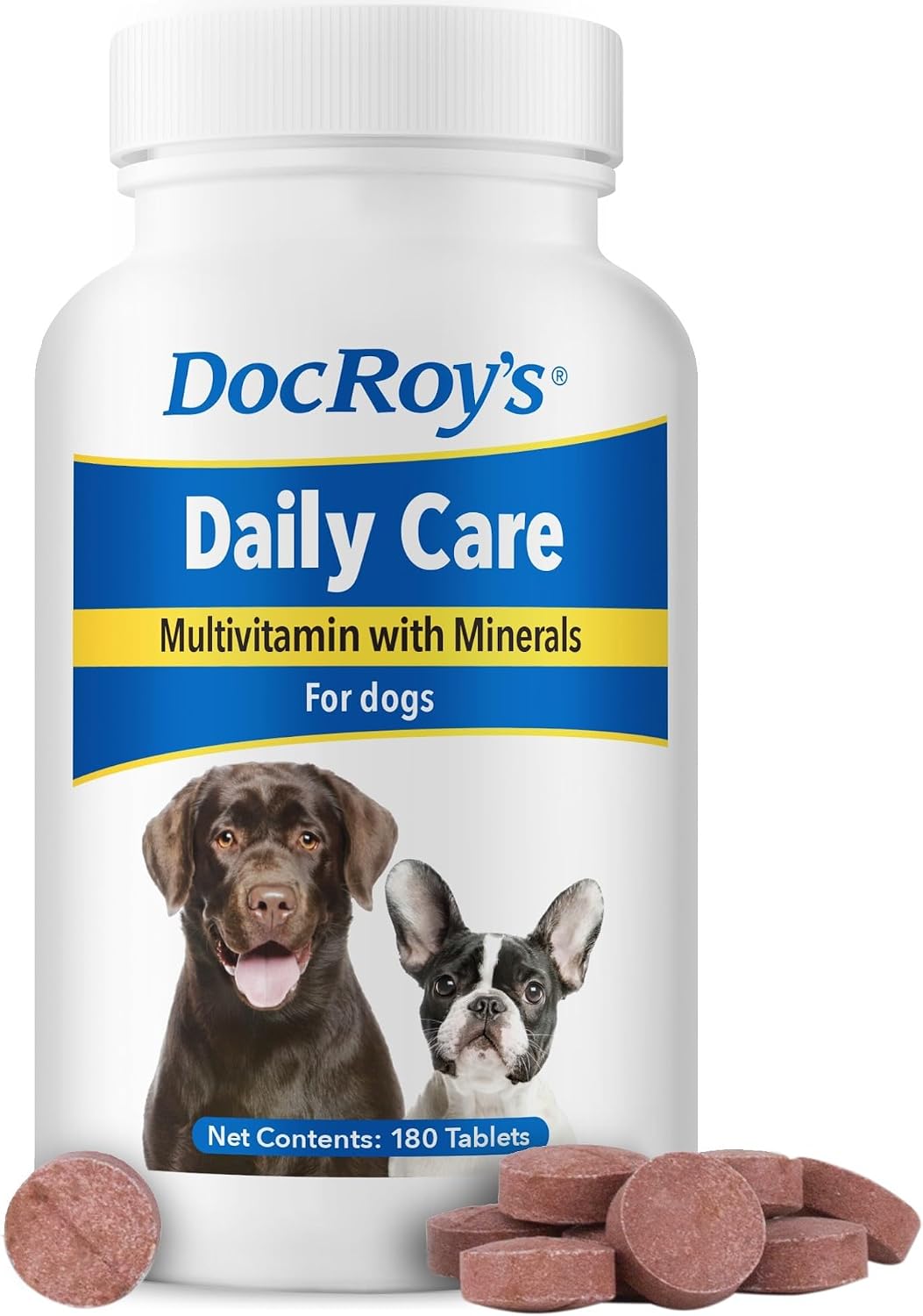 Doc Roy’s Daily Care Multivitamínico para Perros, 180 Comprimidos Masticables con 34 Vitaminas y Minerales Esenciales