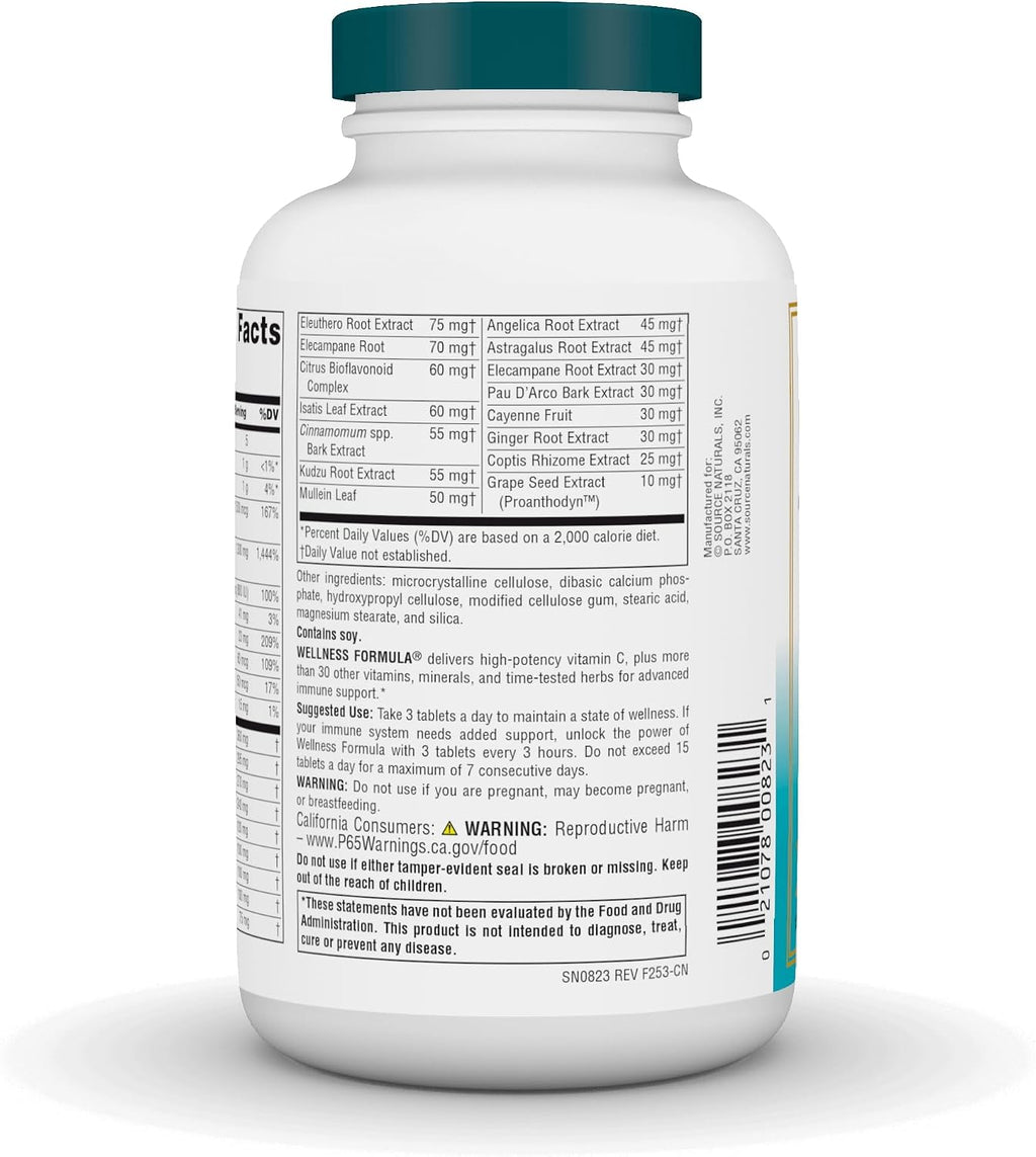 Source Naturals Wellness Formula Bio-Aligned Vitamins & Herbal Defense - 180 Comprimidos