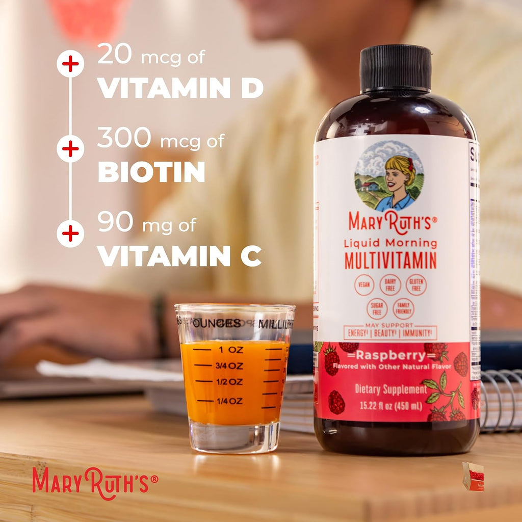 MaryRuth's Multivitamínico Líquido para Mujeres, Hombres y Niños - Sabor Frambuesa - 15 Dosis