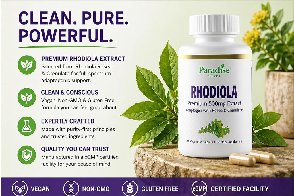 Paradise Herbs Rhodiola Extract 500mg, 60 Cápsulas Vegetales