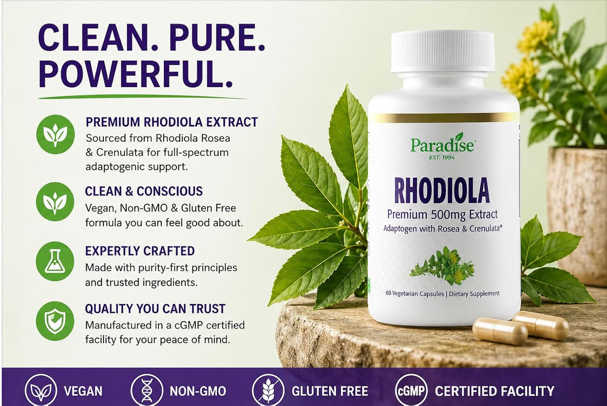 Paradise Herbs Rhodiola Extract 500mg, 60 Cápsulas Vegetales – Image 2