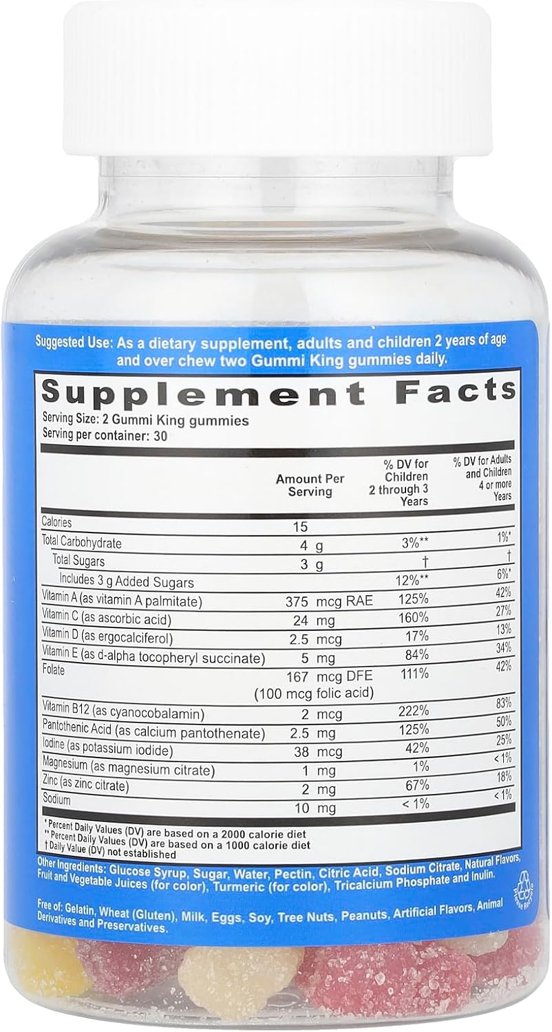 Suplemento multivitamínico y mineral Gummi King, gomitas de fresa/limón/naranja/uva/cereza/pomelo, 60 unidades