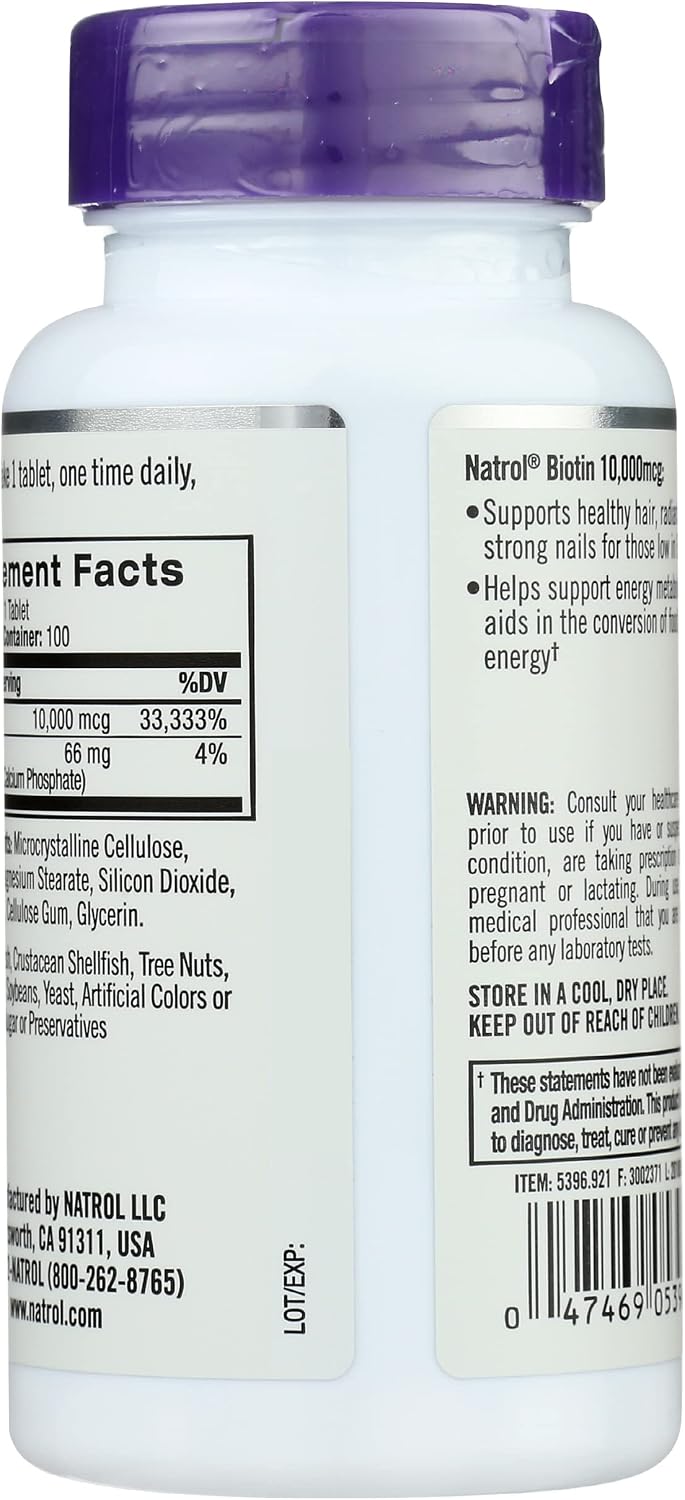 Natrol Biotina Máxima 10000 mcg, 100 comprimidos