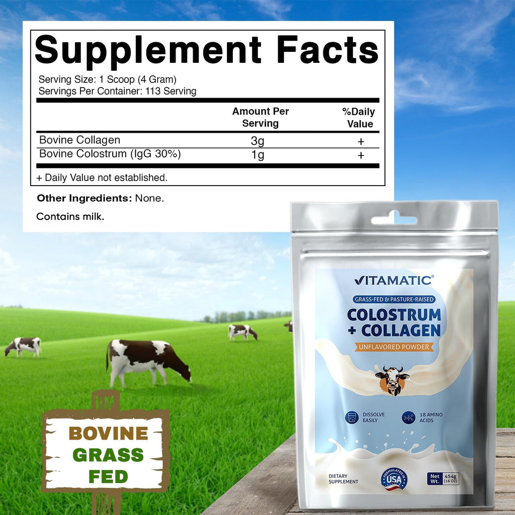 Vitamatic Colostro Bovino + Colágeno en Polvo - 454g (16 oz)