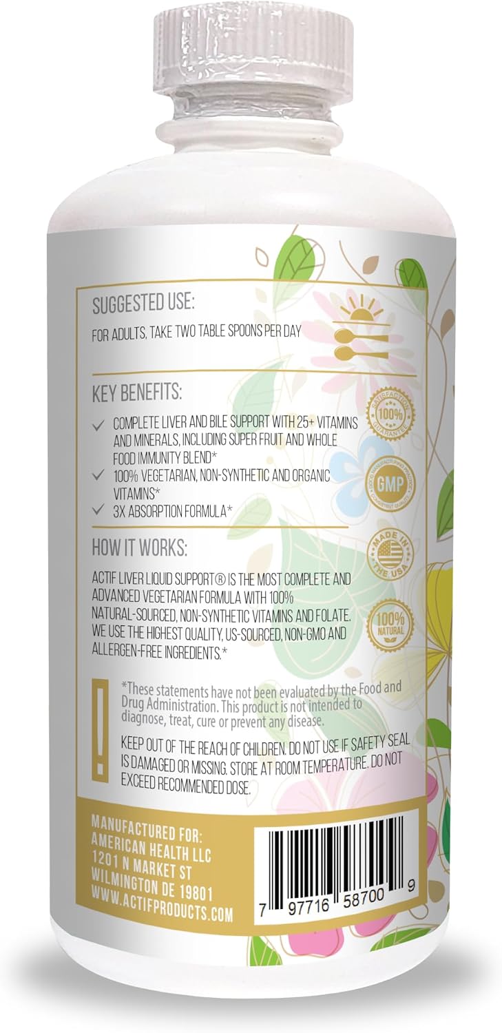 Actif Liver Mega Liquid Support - Suplemento Hepático Completo, 32 oz