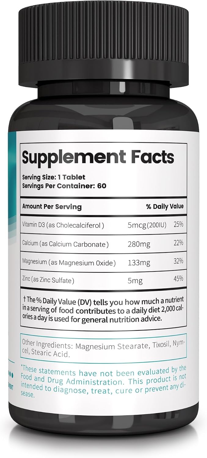 Losoki Calcio Magnesio Zinc - Suplemento Premium para la Salud Ósea y el Apoyo Inmunológico con Vitamina D - 60 Comprimidos