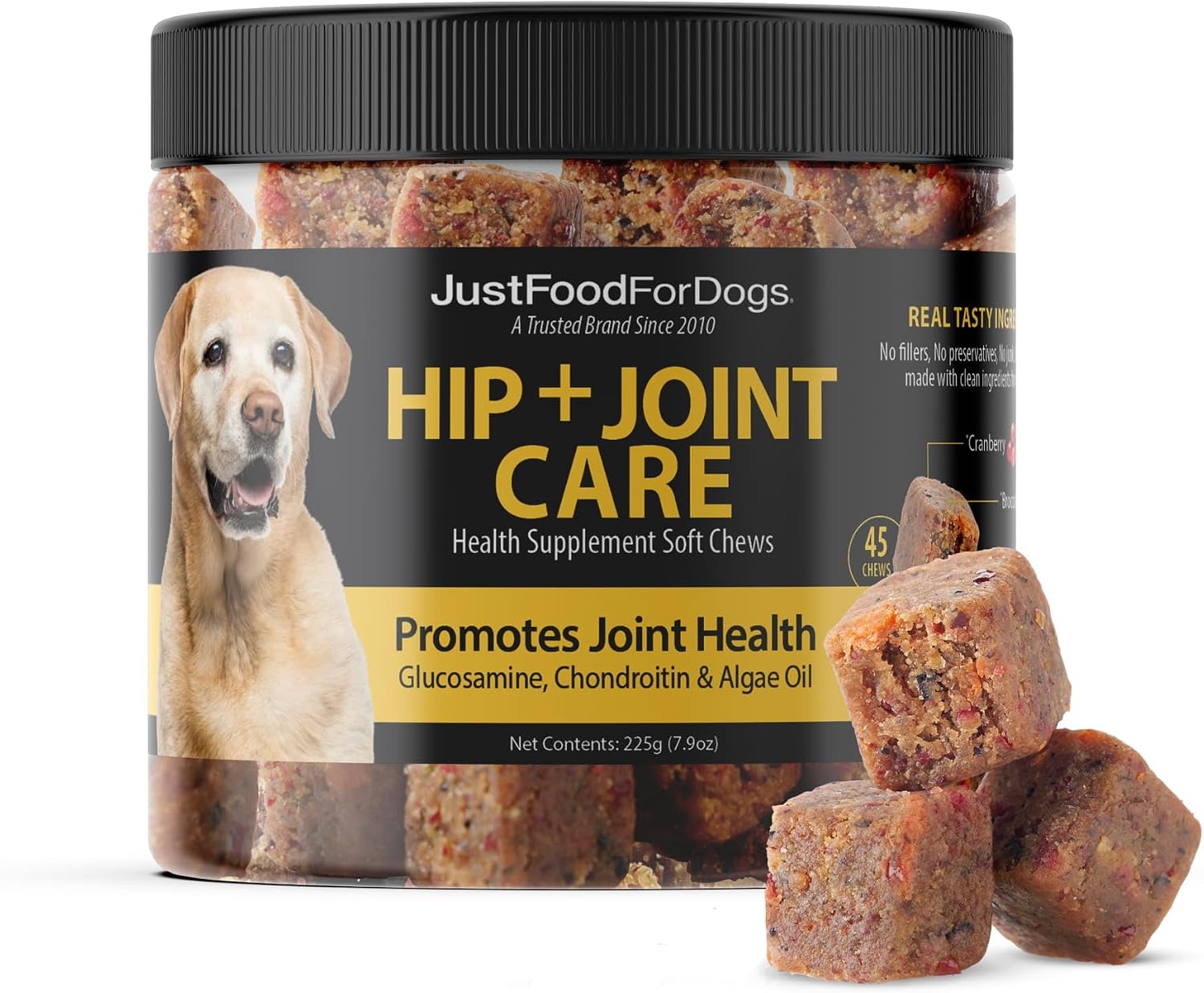 JustFoodForDogs 10-en-1 Suplemento para Perros, Masticables Multivitamínicos con Glucosamina y Condroitina, Omega 3, Superalimentos - 45 unidades