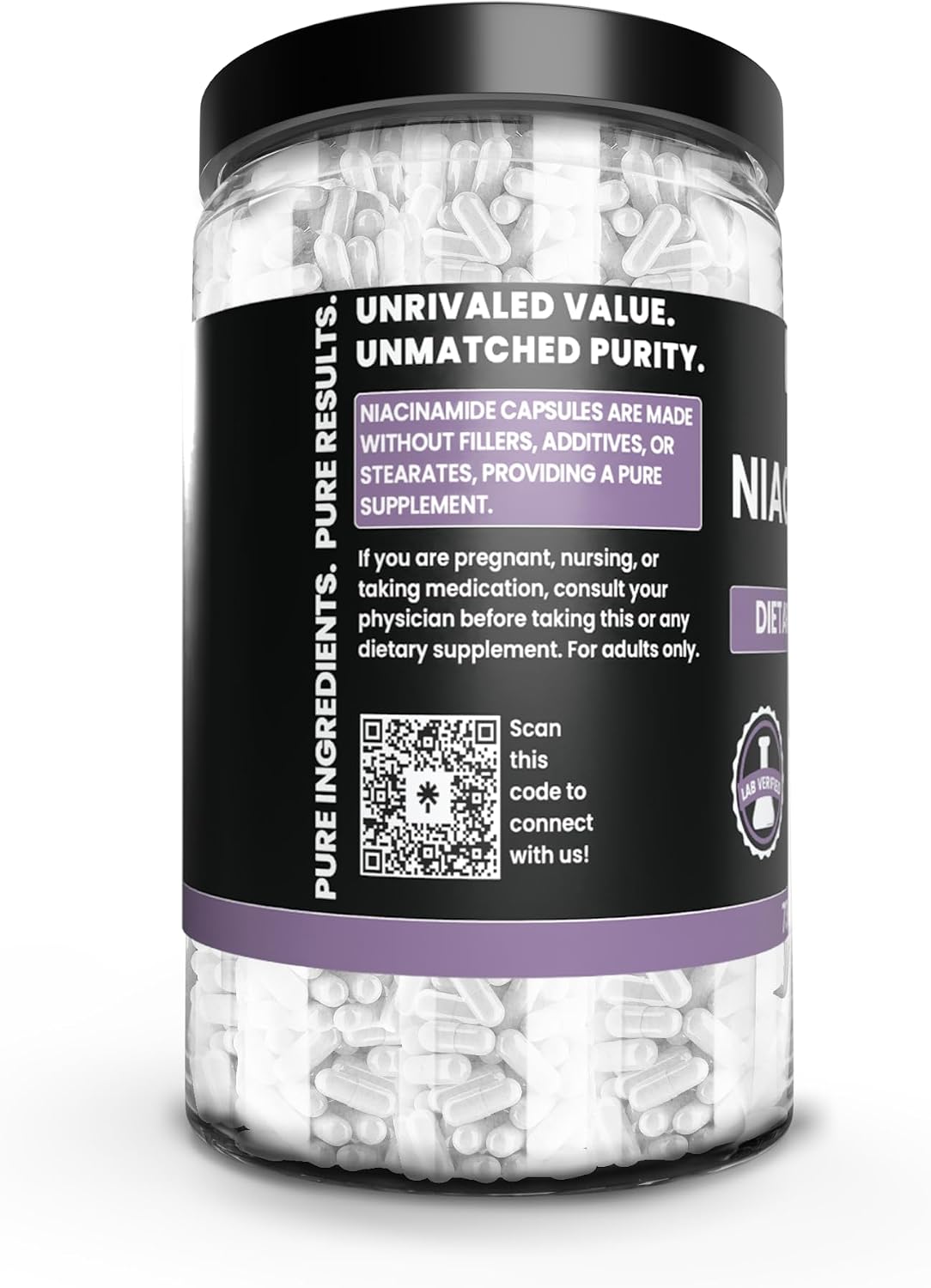PURE ORIGINAL INGREDIENTS Niacinamida (730 Cápsulas) Sin Rellenos de Magnesio o Arroz, Siempre Pura, Verificada en Laboratorio