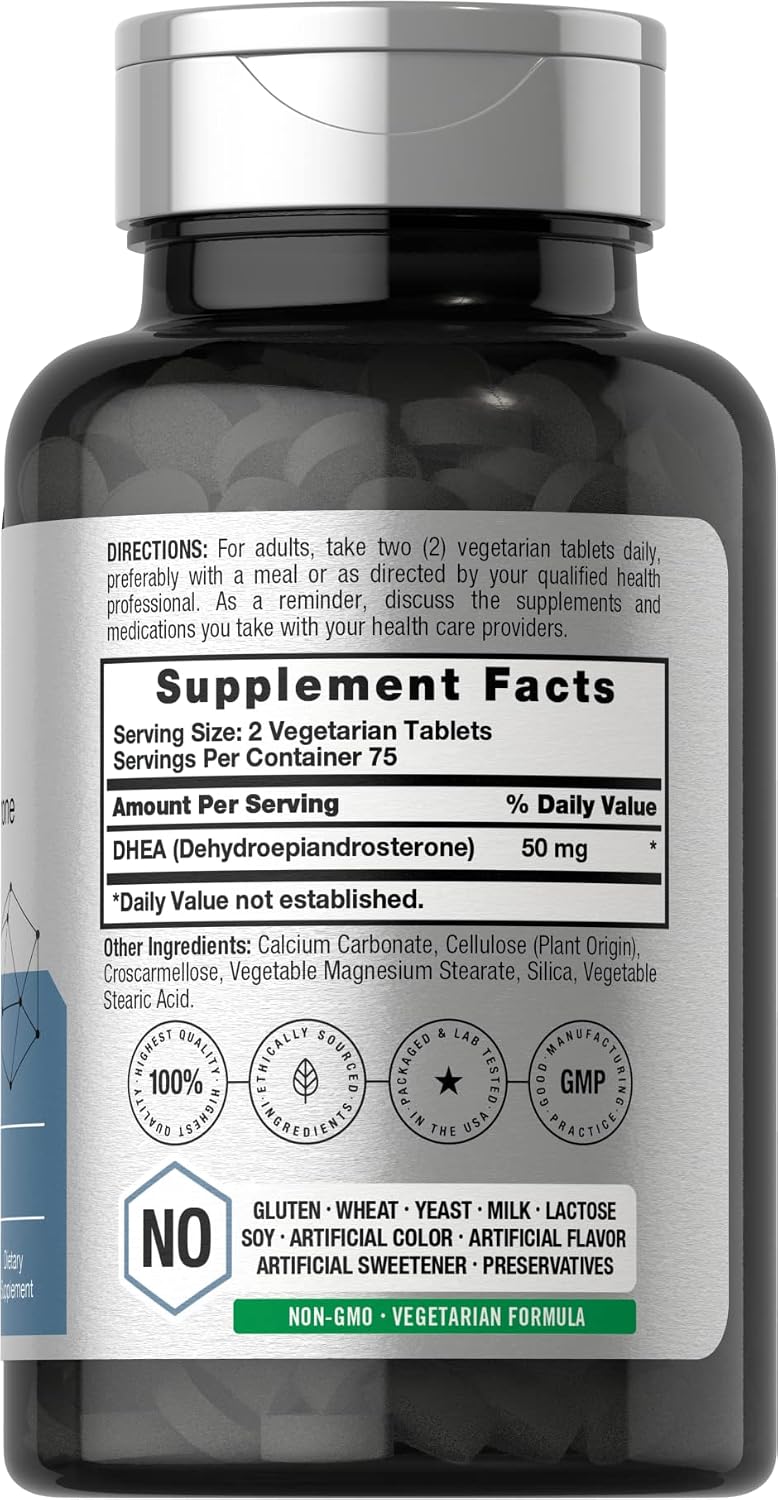 Horbäach DHEA 50mg | 150 Comprimidos | Suplemento No-GMO, Sin Gluten