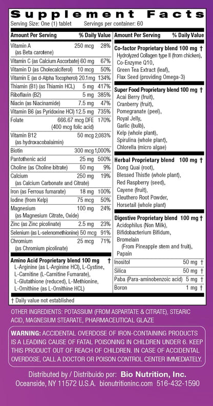 Bio Nutrition Women Wellness Tabs, 60 – Vitaminas: A, C, D, E y complejo B (tiamina, riboflavina, niacina, ácido – Image 7