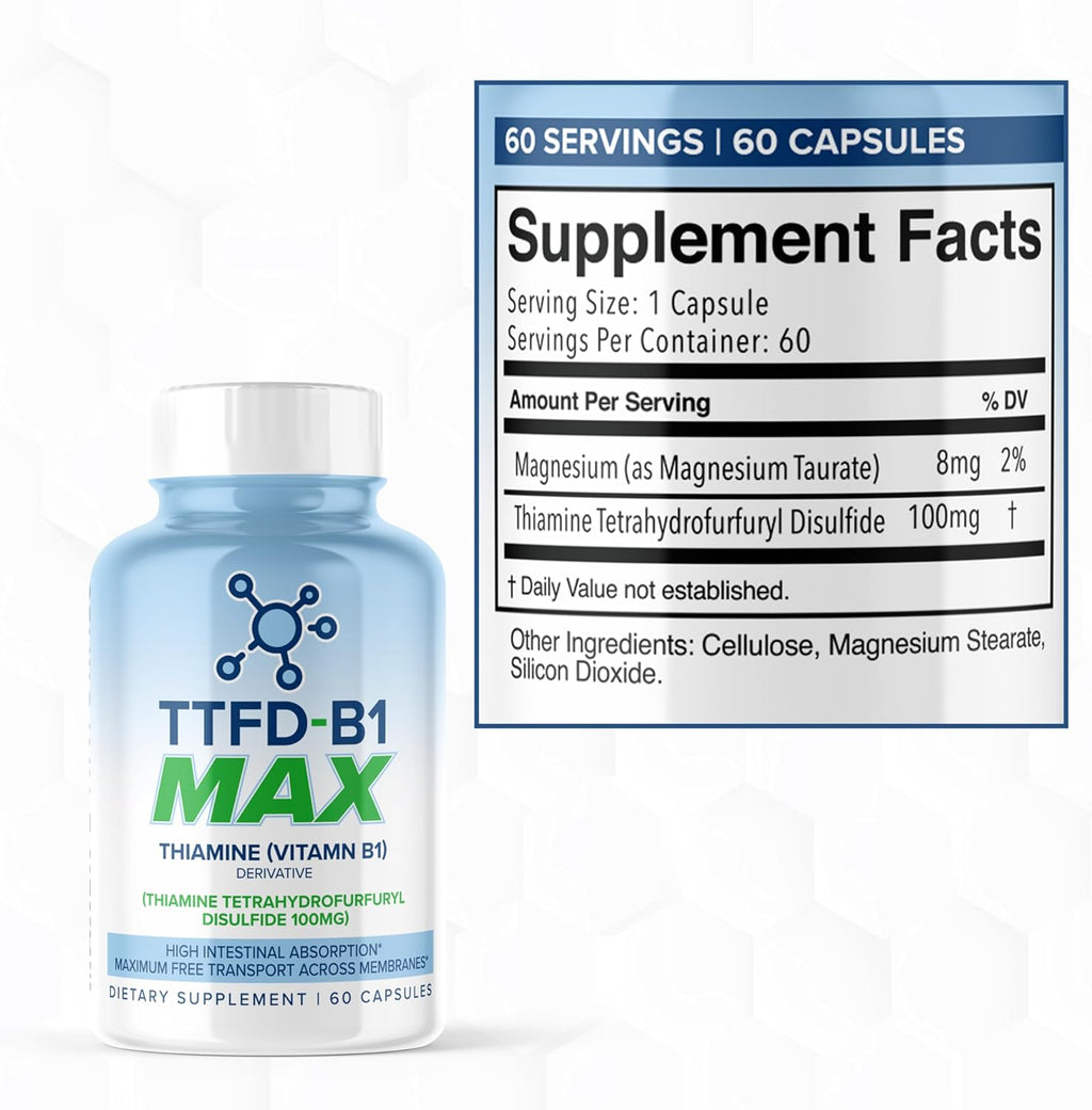 MAXLIFE NATURALS TTFD Tiamina B1 100 mg con Magnesio - 60 Cápsulas
