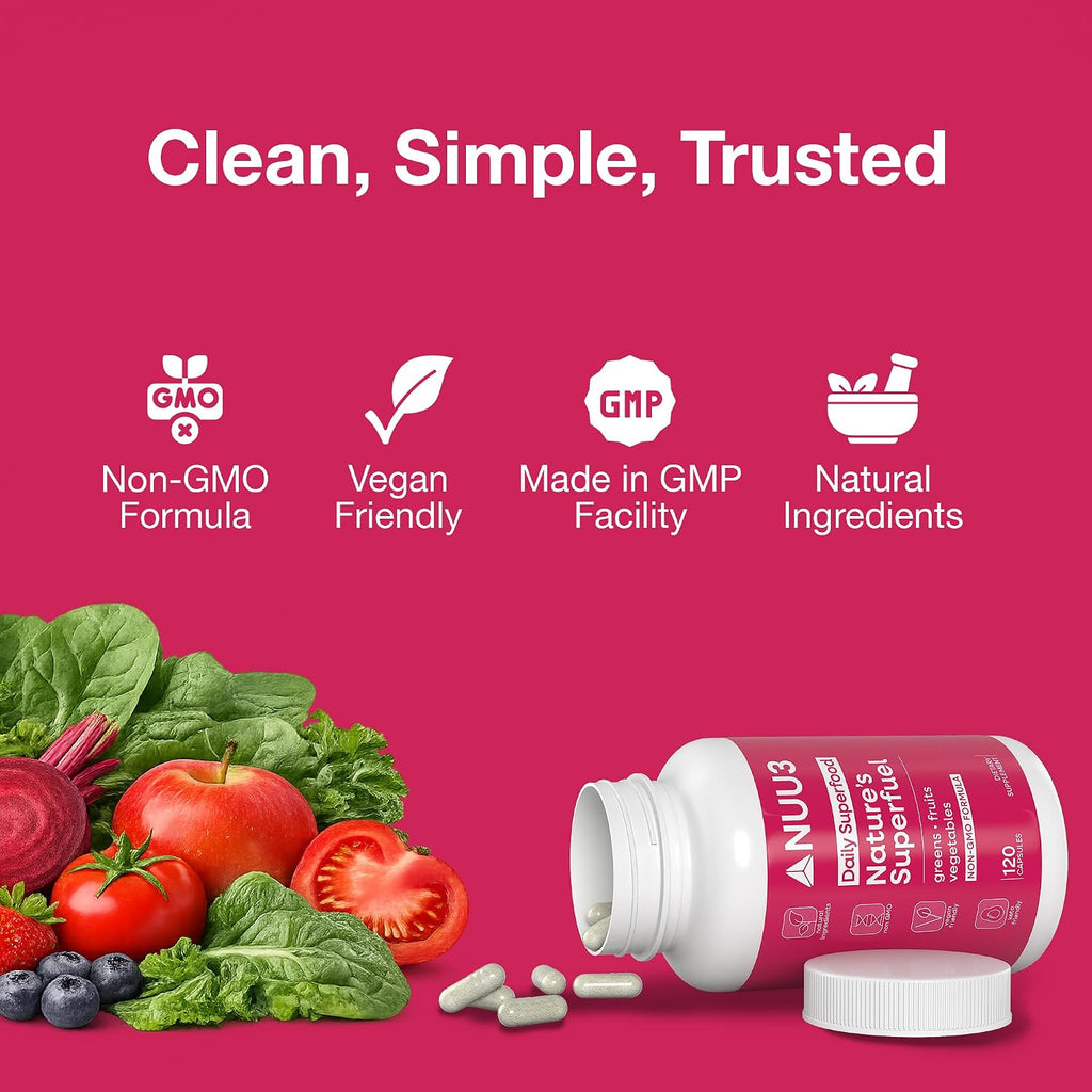 Nature’s Superfuel - Cápsulas de Frutas y Verduras para Hombres y Mujeres - Apoyo Nutricional para Inmunidad, Bienestar, Estilo de Vida Activo y Salud Digestiva - Vitaminas, Minerales y Antioxidantes - 120 Cápsulas