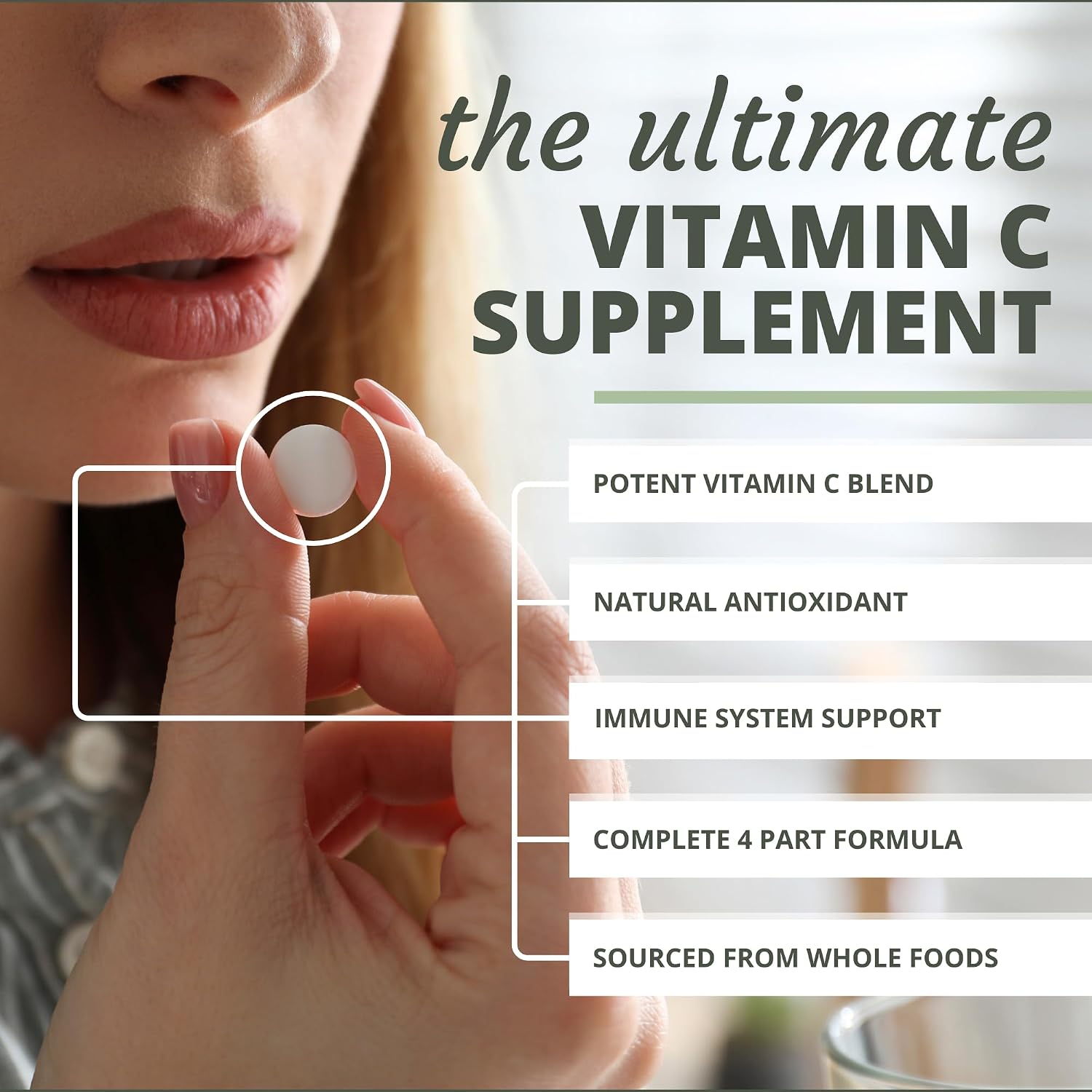 Optimal Health Systems Whole C Chewable | Whole Food Vitamin C with Acerola, Orange, and Blackcurrant + Bioflavonoids | 60 Tablets