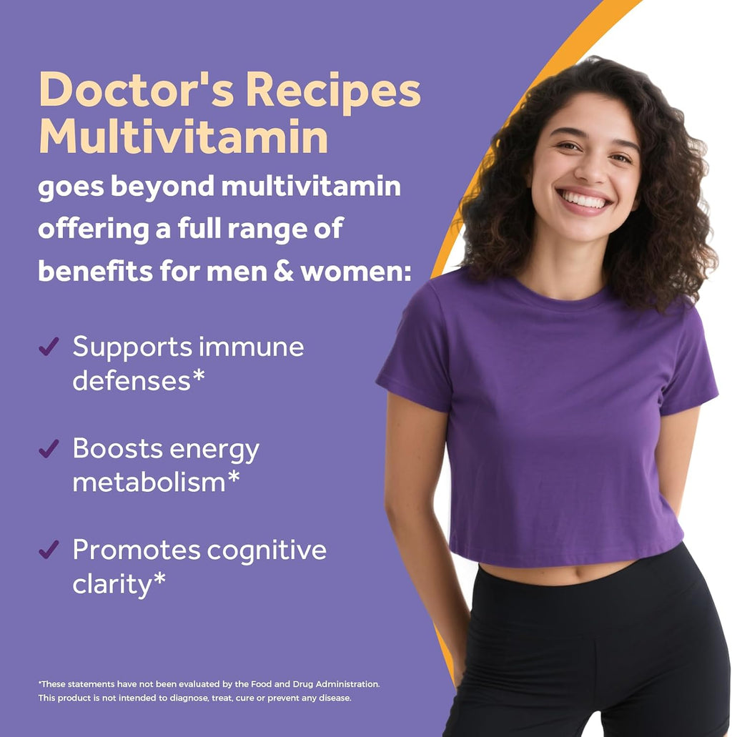 Doctor's Recipes Multivitamínico para Mujeres y Hombres, Apoyo Inmunológico, Energía y Salud Cerebral, con Vitaminas A, C, D3, E, B6, B12, Ácido Fólico, Hierro, Zinc, Cobre, Selenio y Yodo, Sin Gluten, No GMO, 180 Comprimidos