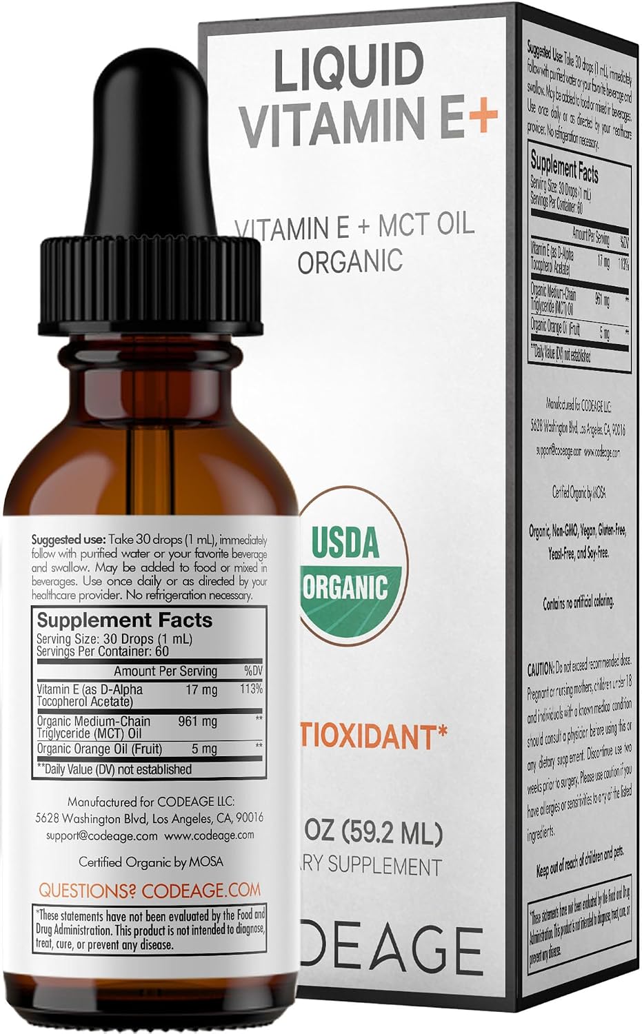 Codeage Vitamina E+ Líquida Orgánica - 59 ml (2 Meses)